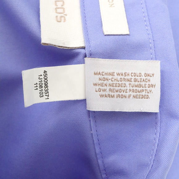 Chicos Top 2 Womens Large 12 Blue Cotton Blouse No Iron Button Up Office Career - Picture 12 of 13